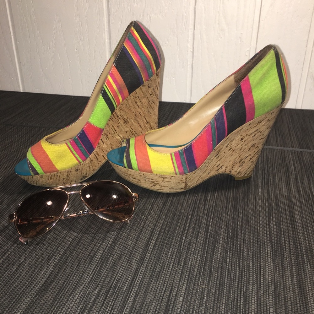 Nine West Colorful Peep Toe Wedges